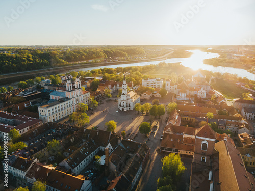 Aerial shot of the Town Hall of Kaunas in Lithuania photo
