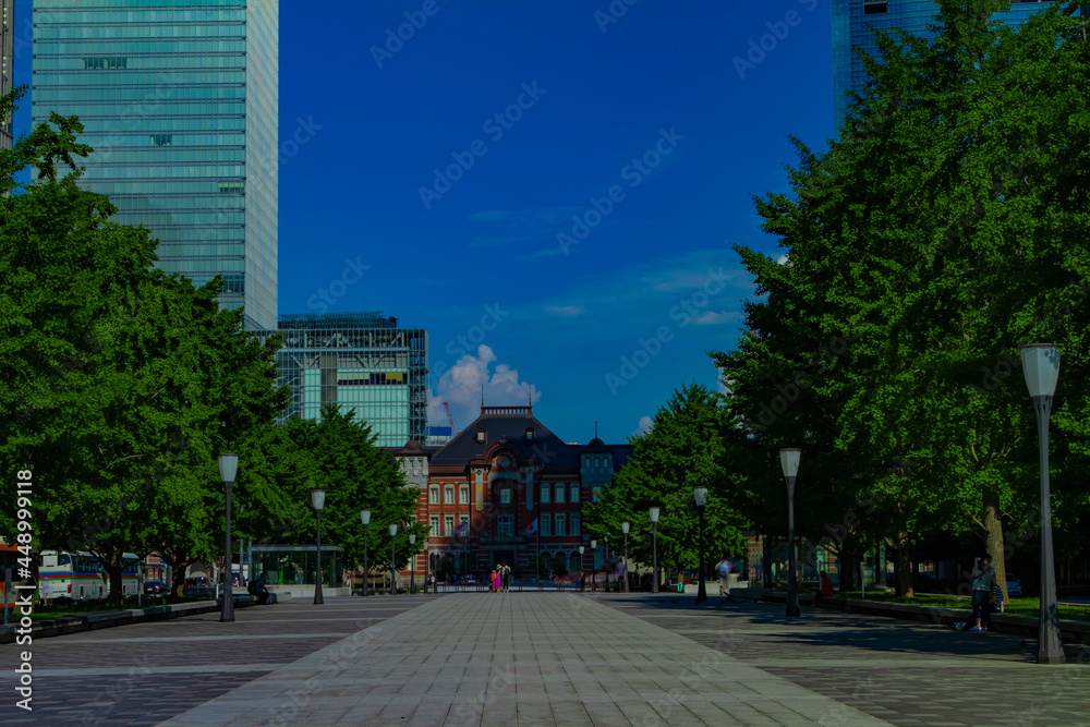 In front of Tokyo Station at the business district wide shot