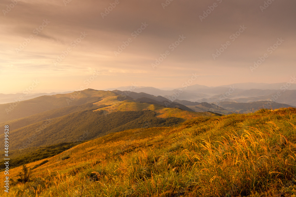 Sunrise in the Bieszczady Mountains as seen from the top of Rozsypaniec, Bieszczady Mountains