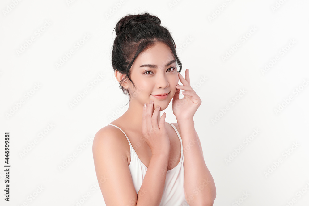 Beautiful young asian woman with clean fresh skin on white background, Face care, Facial treatment, Cosmetology, beauty and spa, Asian women portrait. Beautiful young asian woman with clean fresh skin on white background, Face care, Facial treatment, Cosmetology, beauty and spa, Asian women portrait.