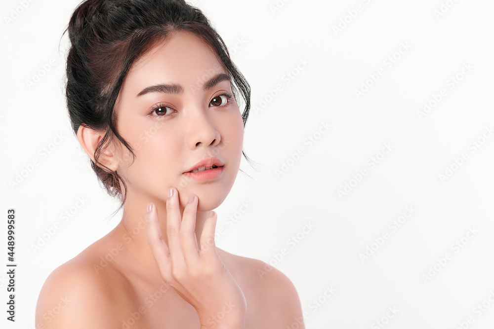 Beautiful young asian woman with clean fresh skin on white background, Face care, Facial treatment, Cosmetology, beauty and spa, Asian women portrait. Beautiful young asian woman with clean fresh skin on white background, Face care, Facial treatment, Cosmetology, beauty and spa, Asian women portrait.