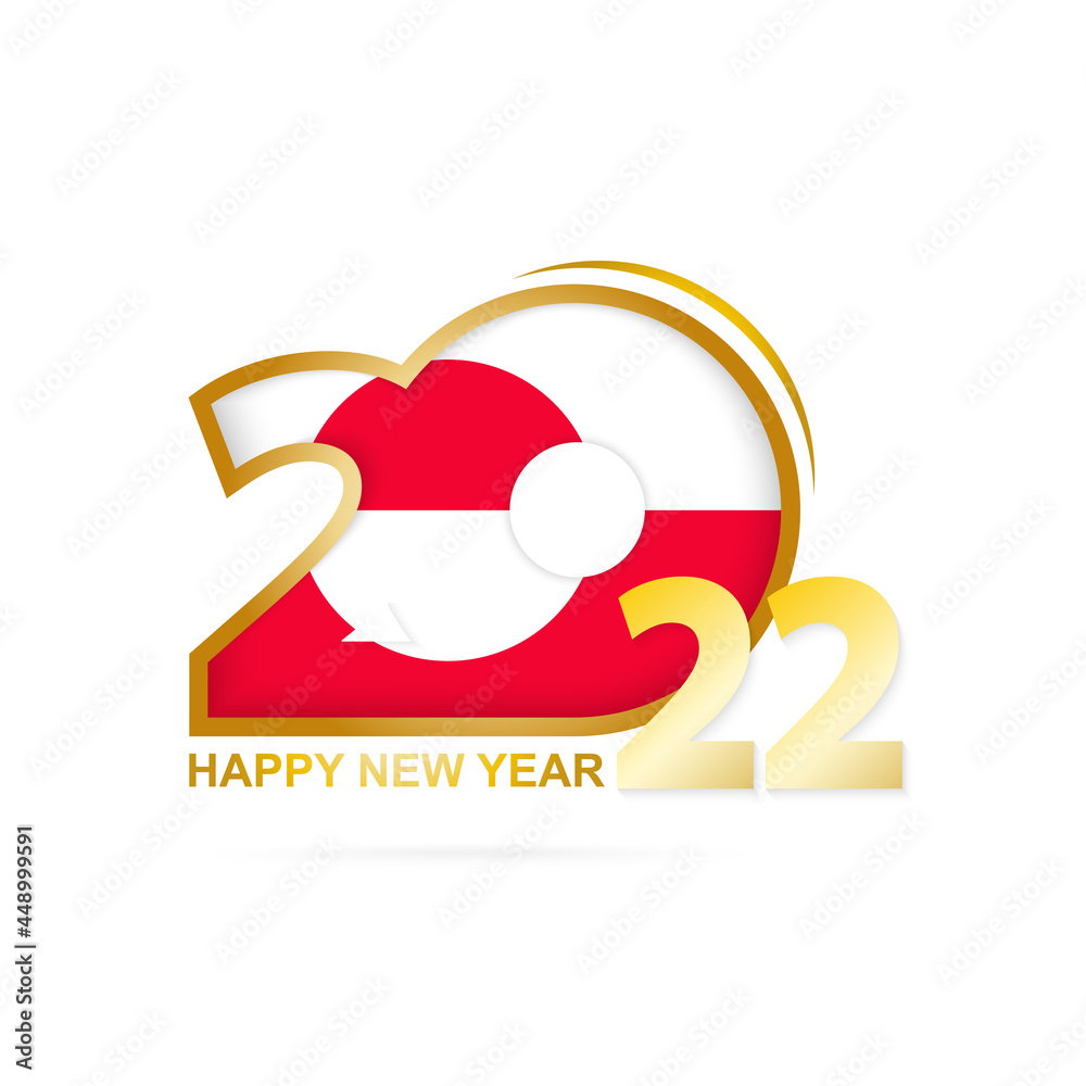 Obraz premium Year 2022 with Greenland Flag pattern. Happy New Year Design.