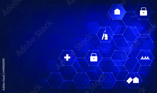 Blue Futuristic Technology Background Vector With Convenience Go To Hospital Send Work Delivery Work With People Online