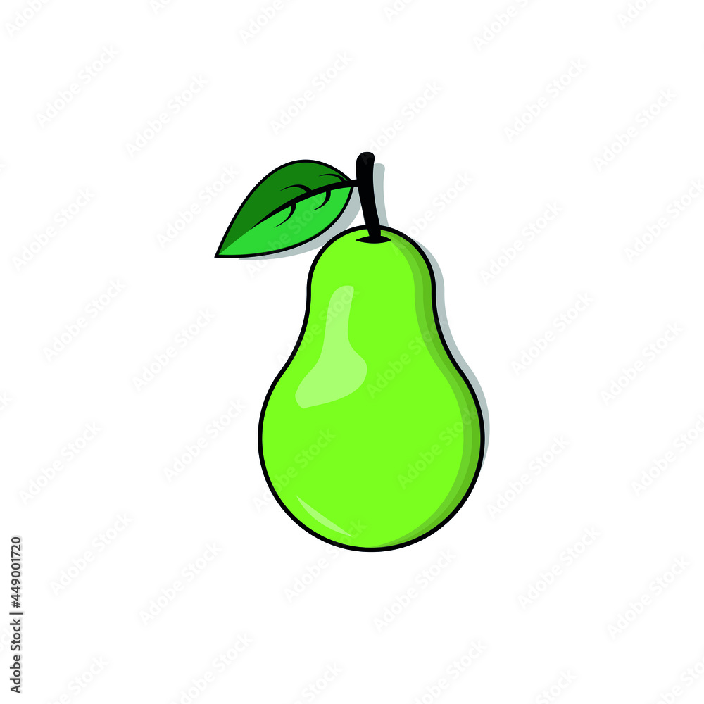 Pear isolated on white background. Green Pear with leaf vector illustration