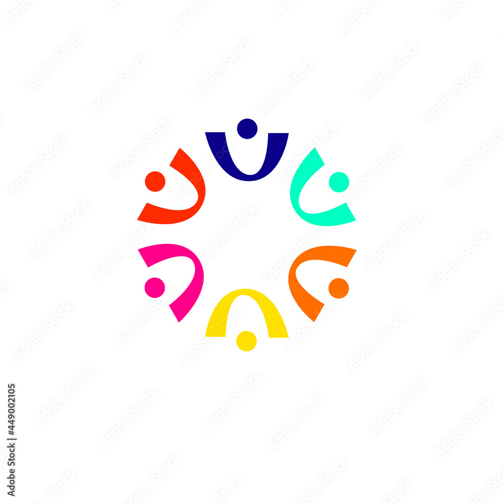 Colorful People Together, Coworking People, People Union, Multicultural People Team, Teamwork, Business People Sign, Symbol, Logo isolated on White