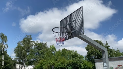 Basketball hits with a rebound from the basket edge
