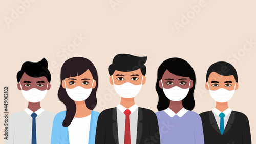 Group of people wearing medical mask to prevent from corona virus.vector illustration in a flat style