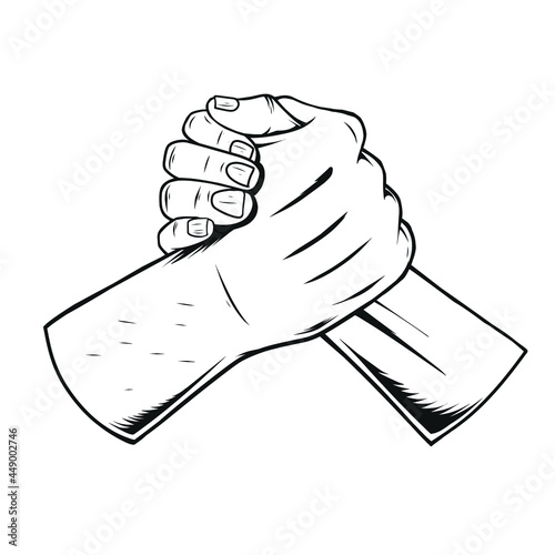 Bro Handshake Illustration ,Vintage style ,Monochrome color ,with outline