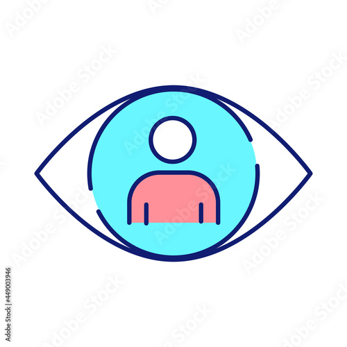 Introspection RGB color icon. Self control. Artificial intelligence. Surveillance system for private use. Experimental investigation. Isolated vector illustration. Simple filled line drawing