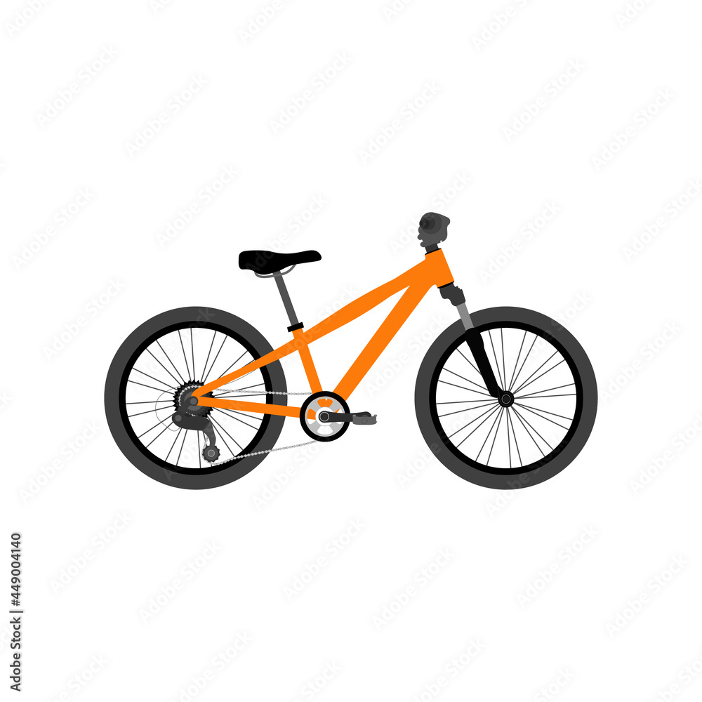 Fototapeta premium Road Bicycle, Ecological Sport Transport, Orange Bike Side View Flat Vector Illustration.