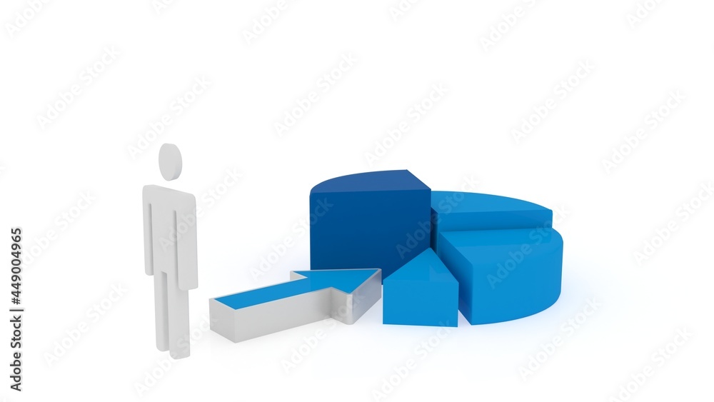 3d illustration business man with pie chart graph 3d illustration business man with pie chart graph