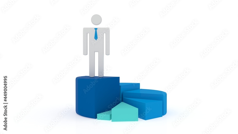 3d illustration business man with pie chart graph 3d illustration business man with pie chart graph