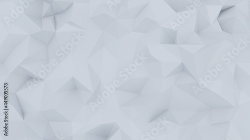 Spatial abstract geometric white triangles paper background. The triangular mosaic polygonal pattern on the wall. 3D rendering