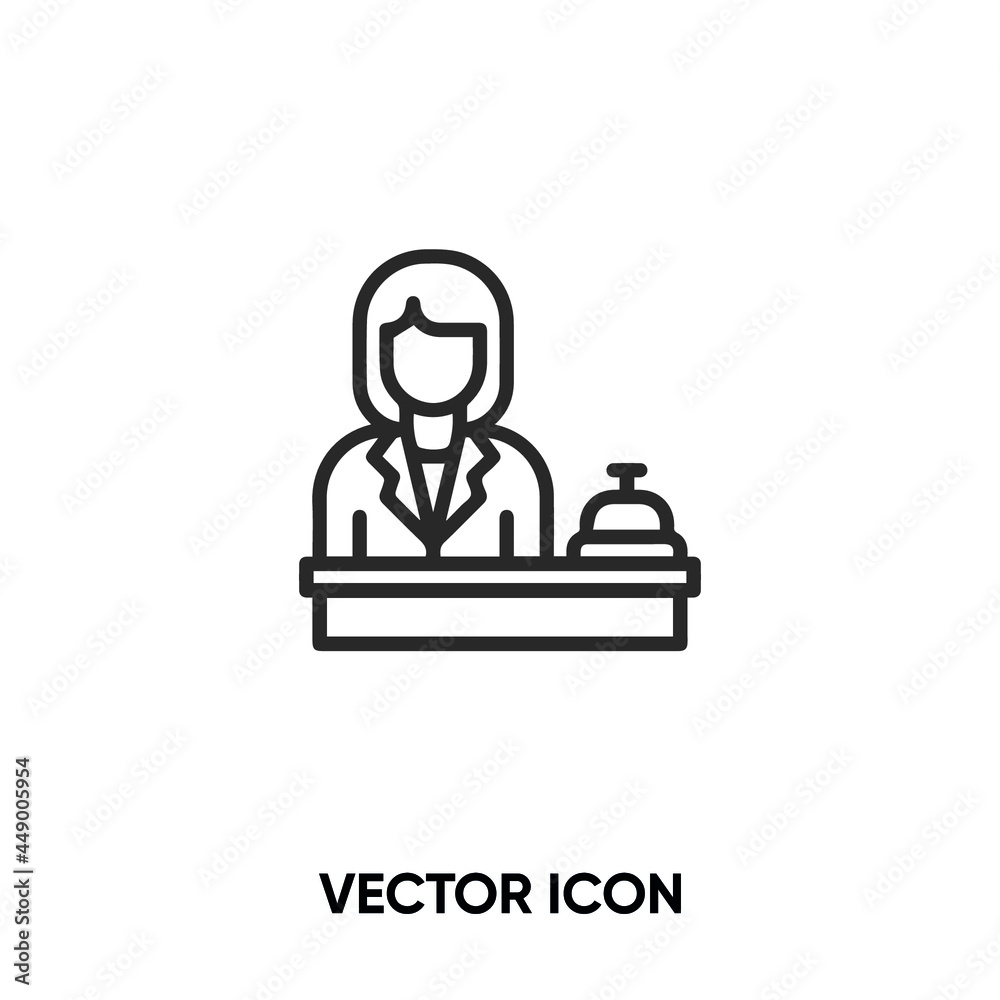 Reception vector icon. Modern, simple flat vector illustration for website or mobile app.Receptionist symbol, logo illustration. Pixel perfect vector graphics Reception vector icon. Modern, simple flat vector illustration for website or mobile app.Receptionist symbol, logo illustration. Pixel perfect vector graphics