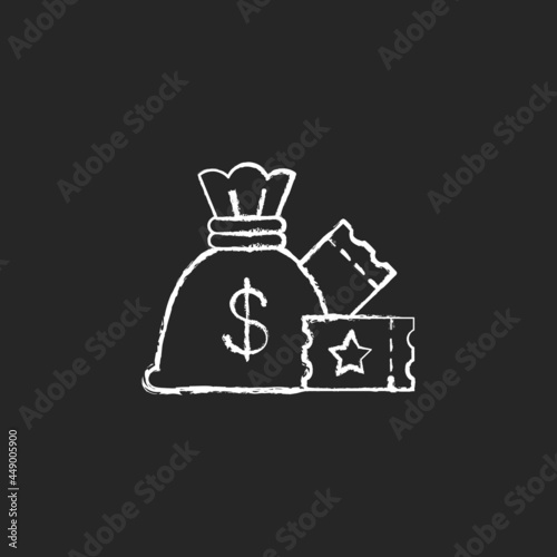 Lump-sum payment chalk white icon on dark background. One-time cash payout. Lottery winning. Collecting jackpot at once. One single payment. Isolated vector chalkboard illustration on black