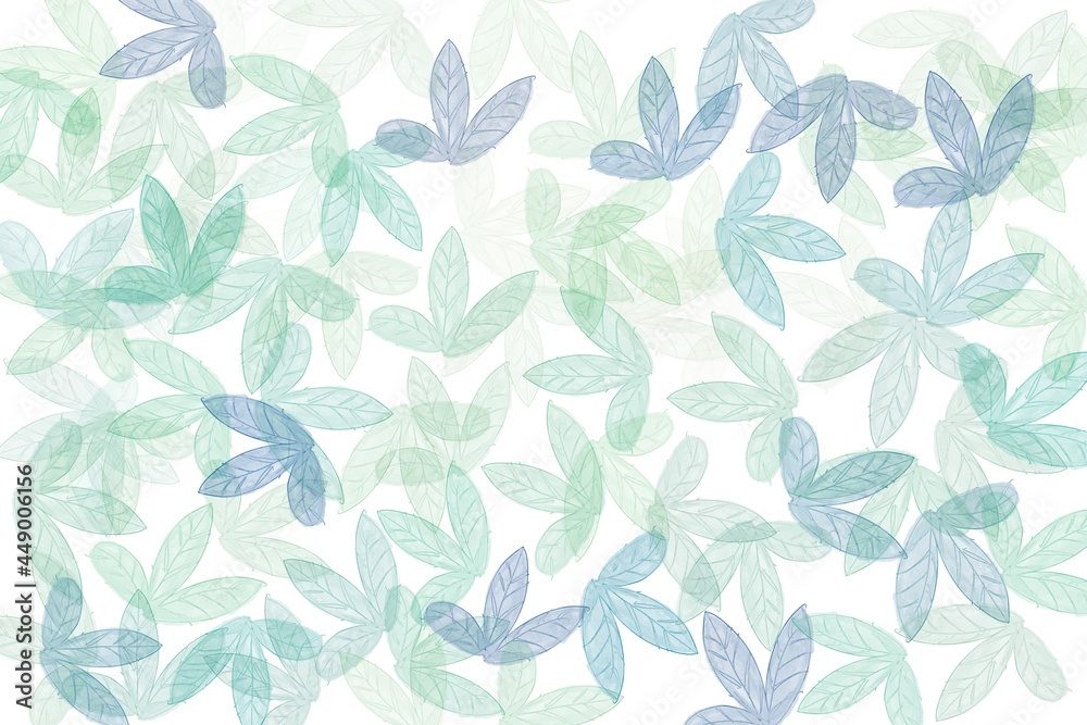 custom made wallpaper toronto digitalWatercolor, leaves, green, blue, pattern, white background. For fabric, paper, card designs.