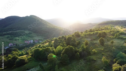 Sunset over the mountains and forest