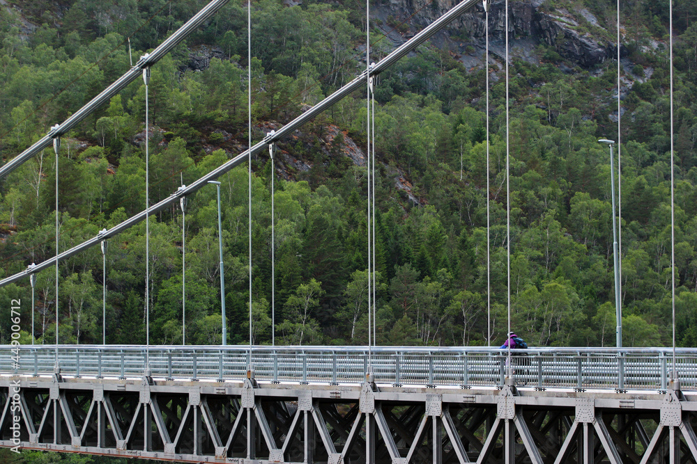 Obraz premium Erfjord Bridge, a suspension bridge in Rogaland county, Norway. It crosses Erfjorden on the 13th road between Bergen and Stavanger.