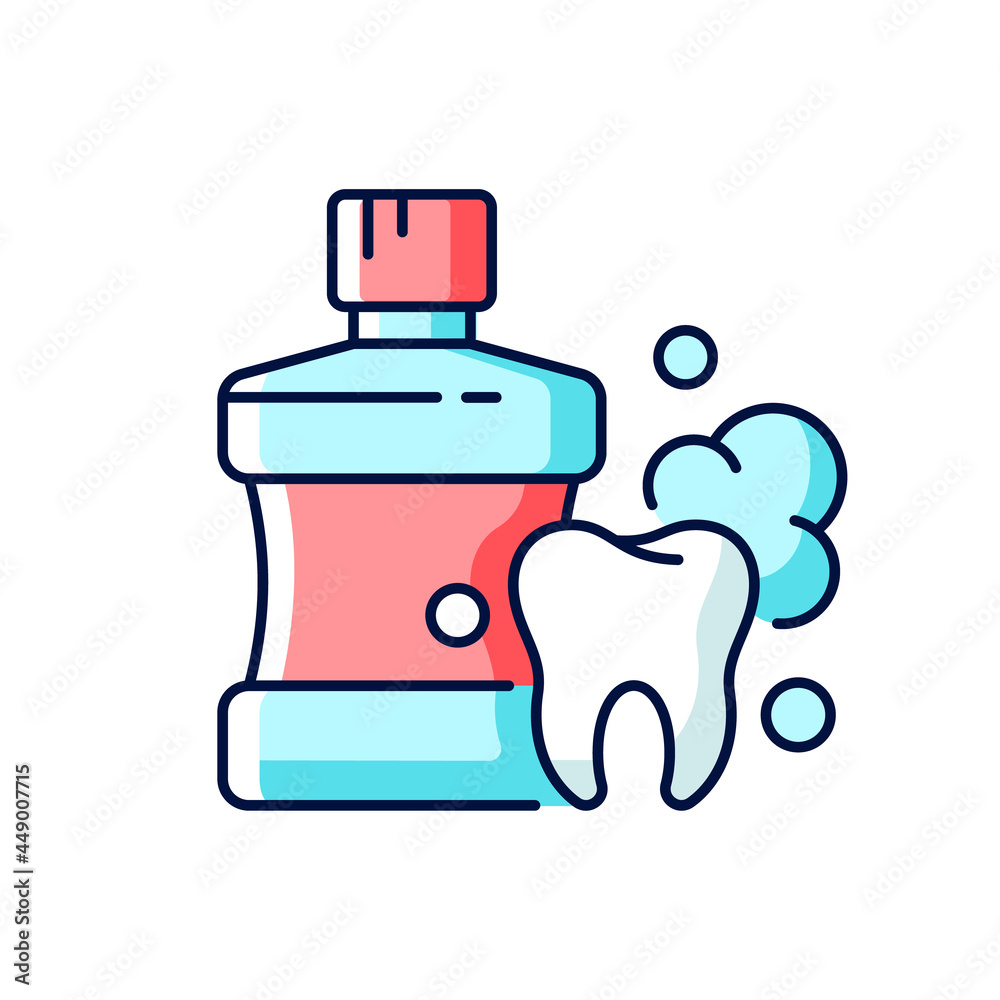 Mouthwash for teeth health RGB color icon. Oral rinse. Fighting plaque