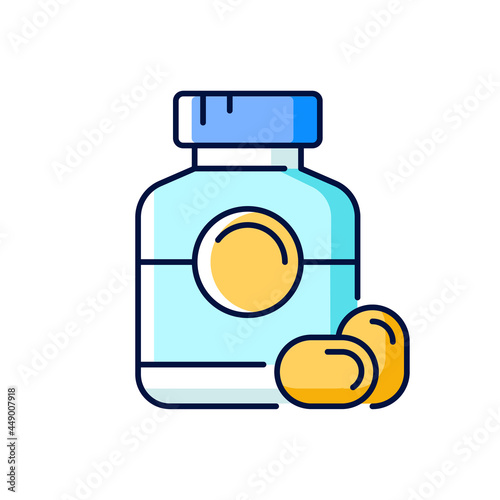 Softgel RGB color icon. Oral dosage medicine. Soft gelatin capsules. Omega three fish oil. Multivitamin product. Improve health quality. Isolated vector illustration. Simple filled line drawing