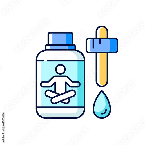 Sedative drops RGB color icon. Tension, anxiety reducing. Calming medication. Help with sleeping. Tranquilizer. Inducing overly-calming effect. Isolated vector illustration. Simple filled line drawing