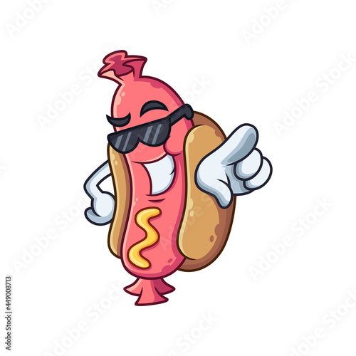 Cool hotdog cartoon pointing at camera