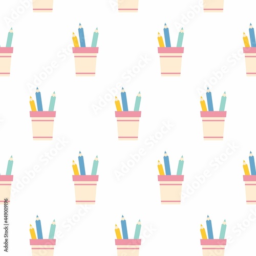 pencil holder with pencils seamless pattern background.