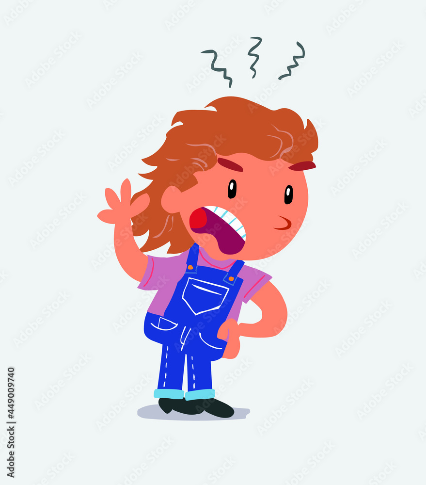 Indigned cartoon character of little girl on jeans vehemently shakes his hand. Indigned cartoon character of little girl on jeans vehemently shakes his hand.