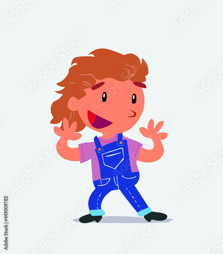 Pleasantly surprised cartoon character of little girl on jeans.
