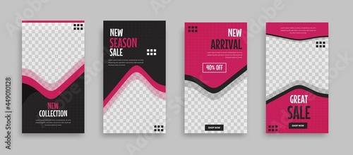 Set of Editable minimal square banner template.  Red black background color with geometric shapes for social media post  story and web internet ads. Vector illustration