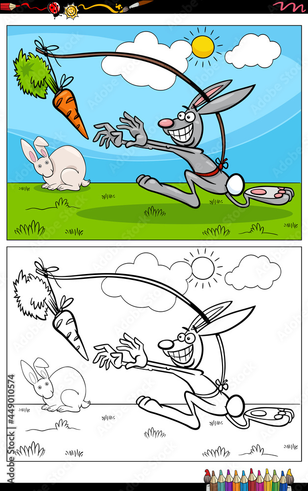 dangle a carrot proverb cartoon coloring book page