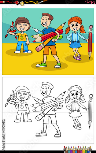 cartoon elementary age children coloring book page