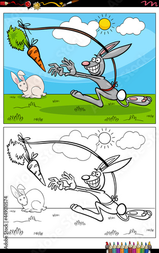dangle a carrot proverb cartoon coloring book page