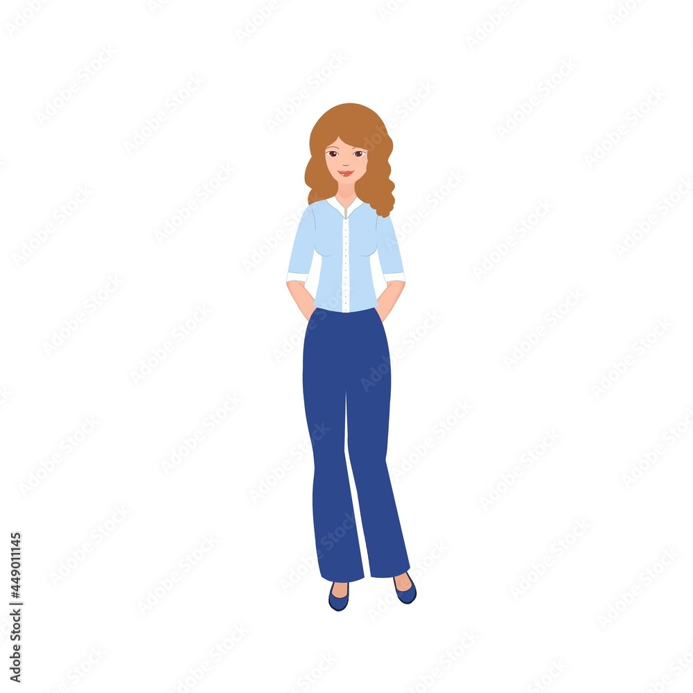 Business woman standing alone, office worker, in the office on a white background. Manual, Checklist, Presentation, Advertisement, Booklet Business woman standing alone, office worker, in the office on a white background. Manual, Checklist, Presentation, Advertisement, Booklet