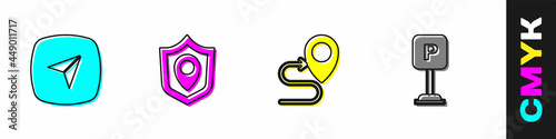 Set Infographic of city map navigation, Location shield, Route location and Parking icon. Vector