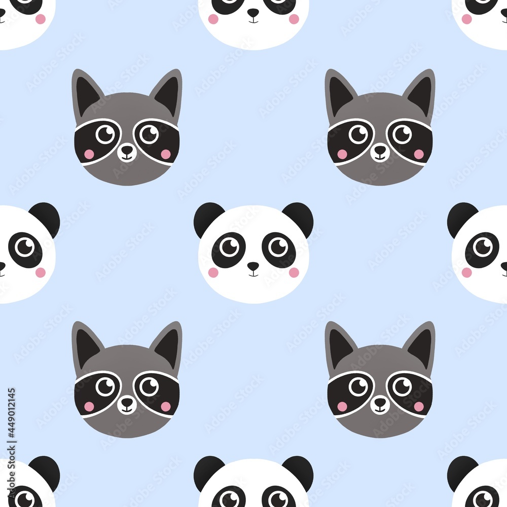 cute pattern for kids with raccoon and panda