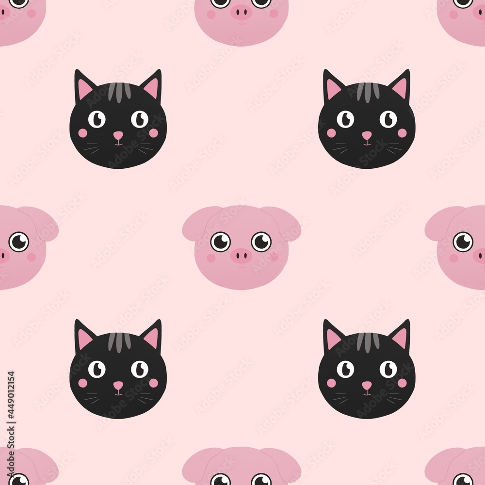cute pattern for kids with pig and cat cute pattern for kids with pig and cat