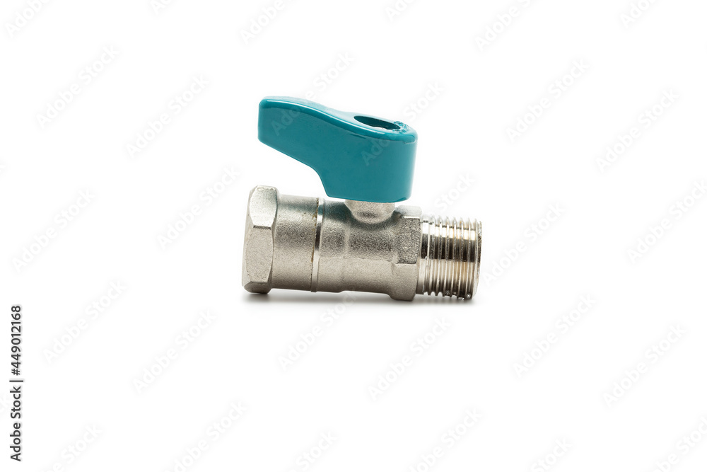 Mini ball valve with blue handle Isolated on white background Mini ball valve with blue handle Isolated on white background