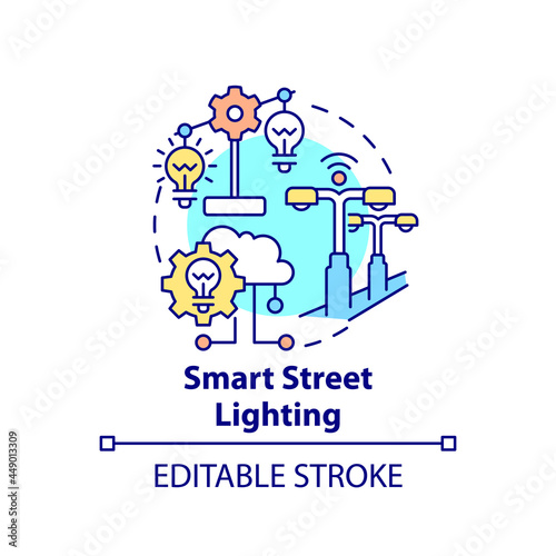 Smart city lighting concept icon. Lighting intelligent management abstract idea thin line illustration. Automatic streetlights. Vector isolated outline color drawing. Editable stroke