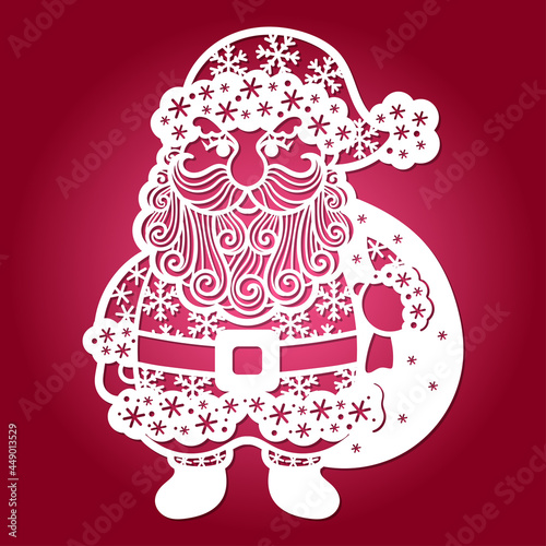 Laser cutting template. Christmas, New Year decoration Santa Claus. for cutting from any material. For the design of Christmas tree decorations, interior decorations, cards, congratulations. Vector