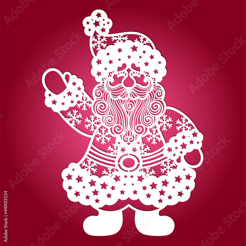 Laser cutting template. Santa Claus head. For cutting from any material. For the design of postcards, greetings, Christmas tree decorations, interior elements, party decoration. Vector