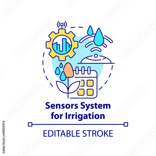 Sensor system for irrigation concept icon. Automatic plants watering abstract idea thin line illustration. Ecological water saving process. Vector isolated outline color drawing. Editable stroke