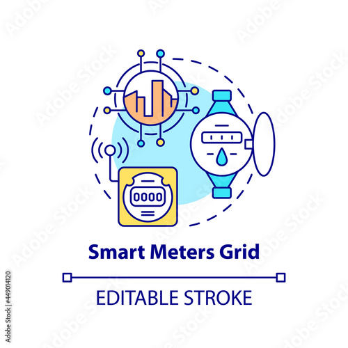 Smart meters grid concept icon. Electricity consumption data abstract idea thin line illustration. Power measure and management system. Vector isolated outline color drawing. Editable stroke