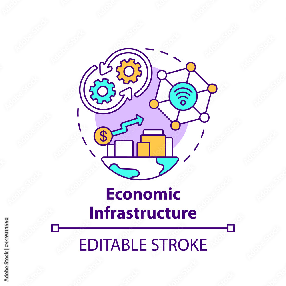 Economic infrastructure concept icon. Economic growth abstract idea thin line illustration. Economy management. Production and distribution. Vector isolated outline color drawing. Editable stroke