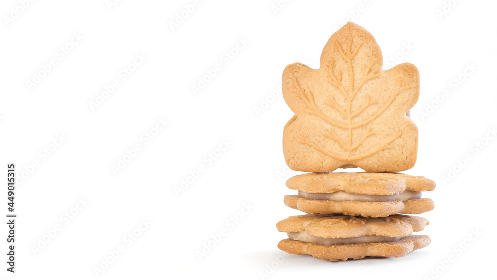 Canadian maple leaf cream cookies on white Canadian maple leaf cream cookies on white