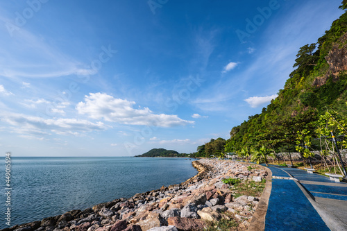 Beautiful seascape view with endless horizon at kung wiman beach chanthaburi city thailand. photo