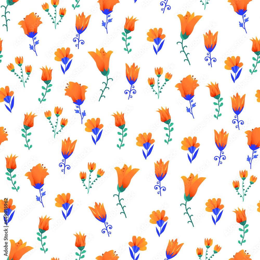 vector seamless pattern from flowers and insects. bright ornament orange flowers. decorative background for fabric and decoration of things