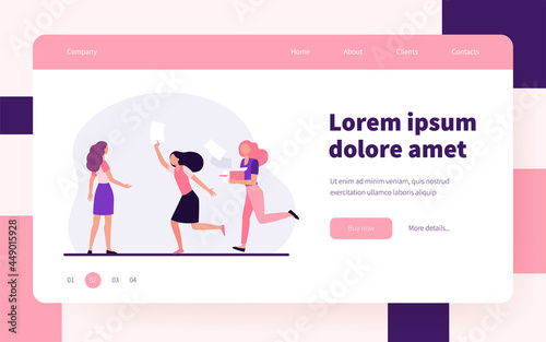 Distributors running with flyers. People giving papers, spreading leaflets flat vector illustration. Election or advertising campaign concept for banner, website design or landing web page