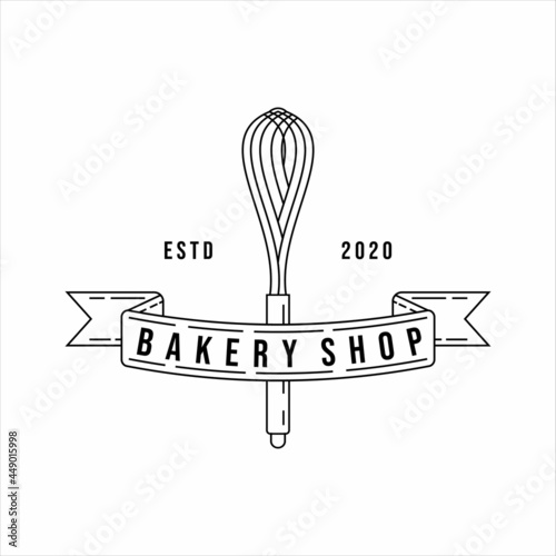 bakery shop logo line art vector illustration template icon design. cake mix logo concept for business bakery logo