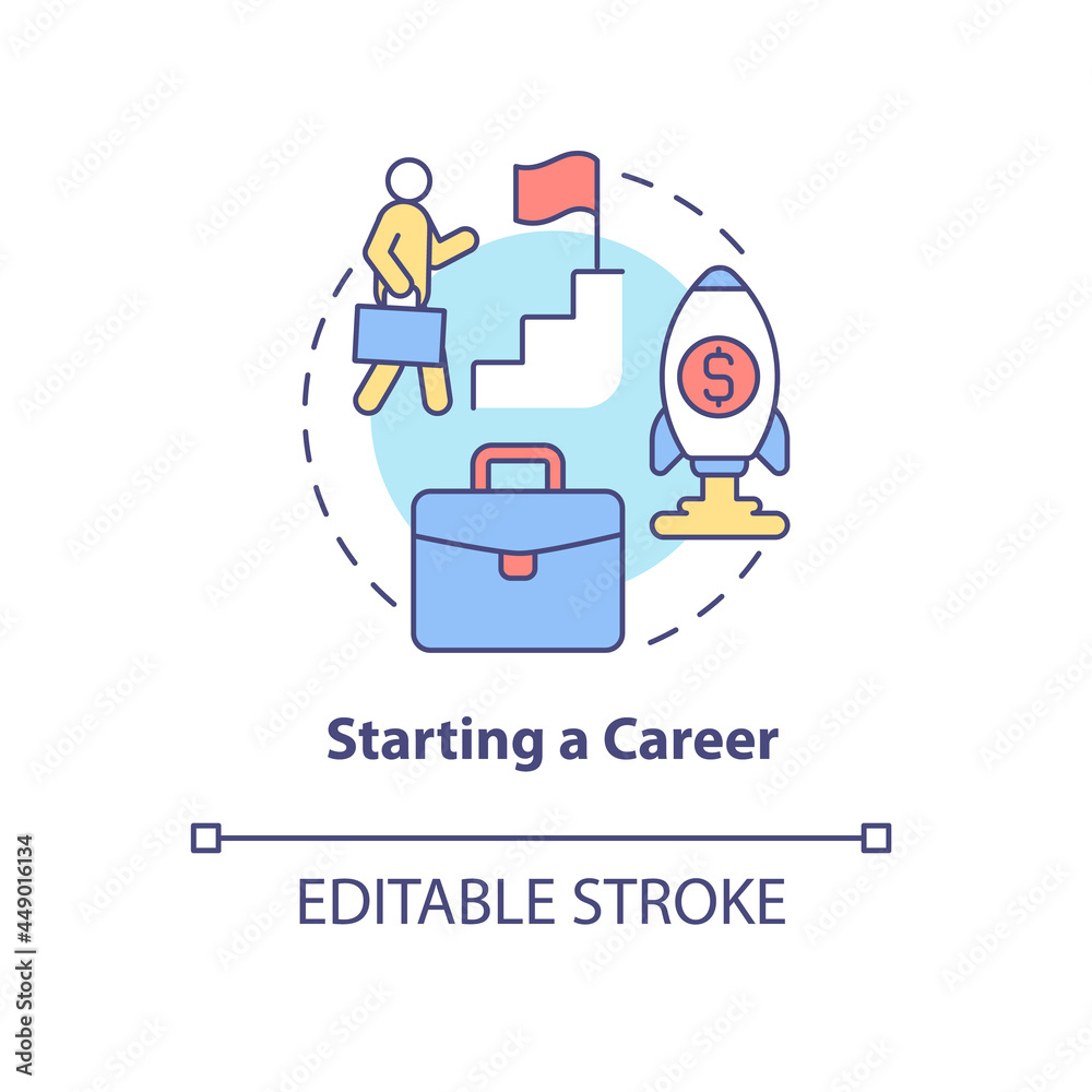 Starting a career concept icon. Professional identification. Financial increment. Climbing the ladder abstract idea thin line illustration. Vector isolated outline color drawing. Editable stroke